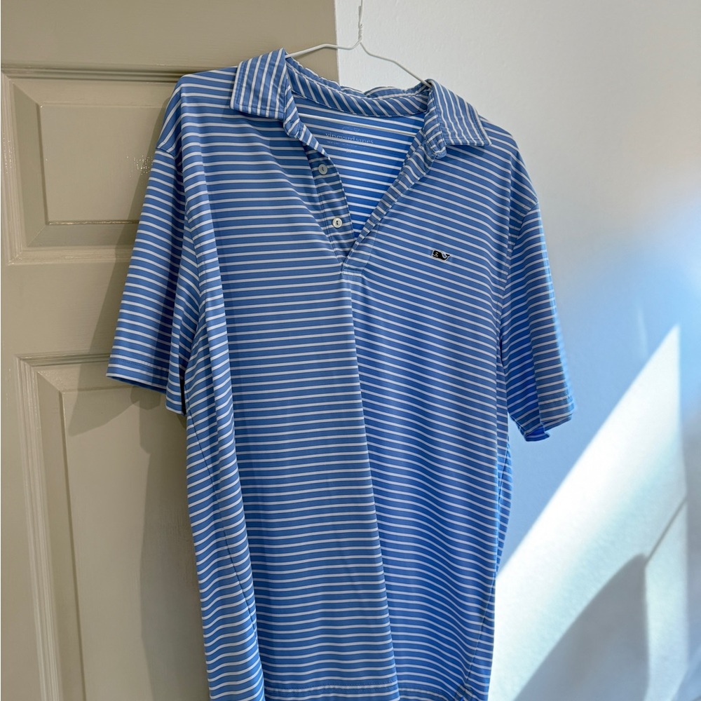 Vineyard Vines Blue and White Striped Polo Shirt
